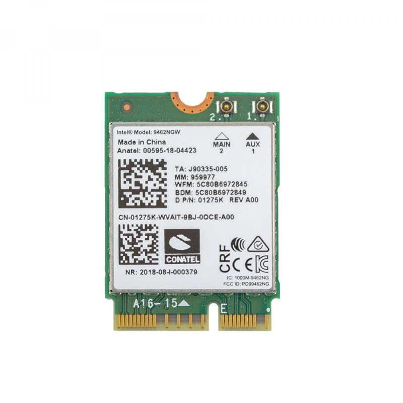Плата WiFi Bluetooth Intel 9462NGW M.2 2230 433Mbit 802.11ac 2.4 5GHz 5.1 01275K 01275K J90335-005 00595-18-04423