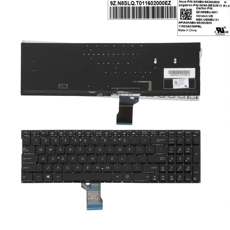 Клавиатура Asus Q502 Q503 Q504 Q552 Q552U Q552UB Q553 Q553U Q553UB 0KNB0-662NUS00 H 0KN0-SR3US13 R1.0 9Z.N8SBU.W01