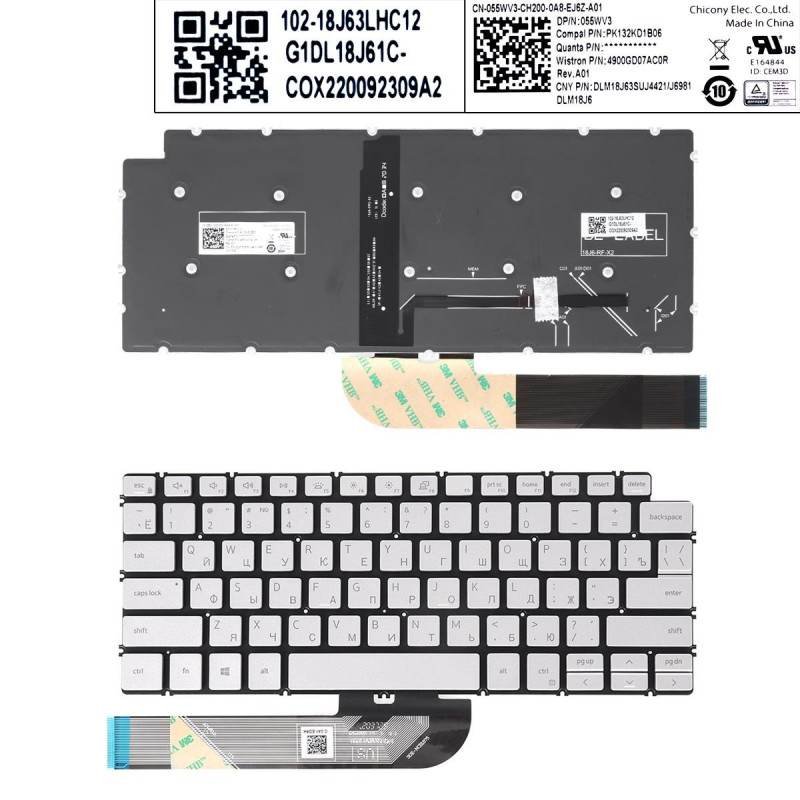 Клавиатура Dell Inspiron Vostro 14 5401 5402 3400 3401 5490 5390 5391 7490 055WV3 PK132KD1B06 4900GD07AC0R DLM18J6 0V