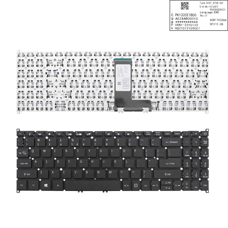 Клавиатура Acer Swift 3 SF315-41 Aspire 3 A315-22 Aspire 5 A515-43 Extensa EX215-31 6B.HDEN7.043 SV5T-A72B NKI15170AZ Клавиатура Acer Swift 3 SF315-41 Aspire 3 A315-22 Aspire 5 A515-43 Extensa EX215-31 6B.HDEN7.043 SV5T-A72B NKI15170AZ