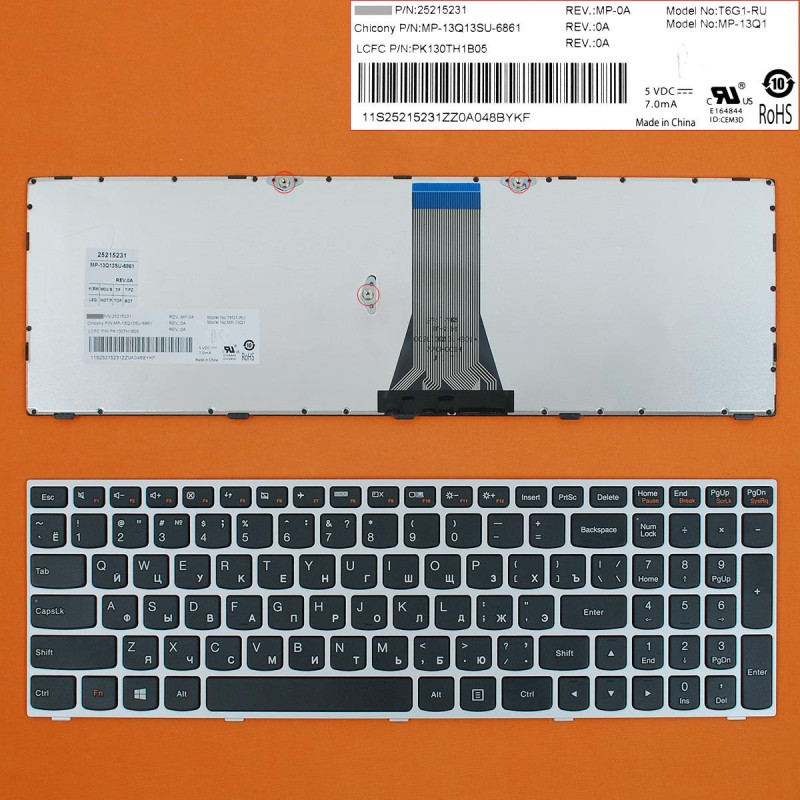 Клавиатура Lenovo V-149420CS1 PJK131BJ2A05 PK130TH1B05 MP-13Q1 25215231 25215291 NSK-BQ1SN NSK-BQCBN MP-0A T6G1B-RU