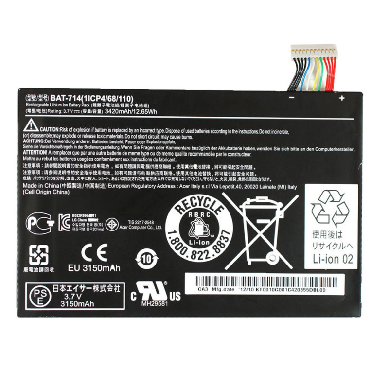 Батарея для планшета Acer KT.0010G.001 Iconia Tab A110 3.7V 3420mAh 12.65Wh KT 0010G 001 3.7 V 3420 mAh 12.65 Wh