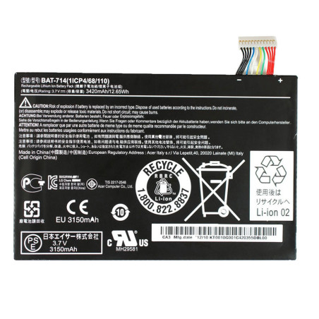 Батарея для планшета Acer KT.0010G.001 Iconia Tab A110 3.7V 3420mAh 12.65Wh KT 0010G 001 3.7 V 3420 mAh 12.65 Wh