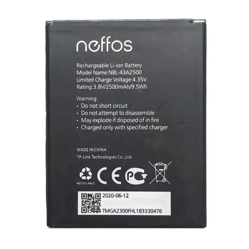 Батарея TP-Link Neffos NBL-43B2500 2600mah 3.8B Батарея TP-Link Neffos NBL-43B2500 2600mah 3.8B