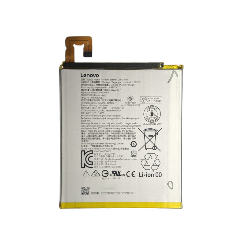 Батарея Lenovo Tab M8 TB-8505F TB-8705F Tab M8 FHD L19D1P31 5100maah 3.85B Батарея Lenovo Tab M8 TB-8505F TB-8705F Tab M8 FHD L19D1P31 5100maah 3.85B