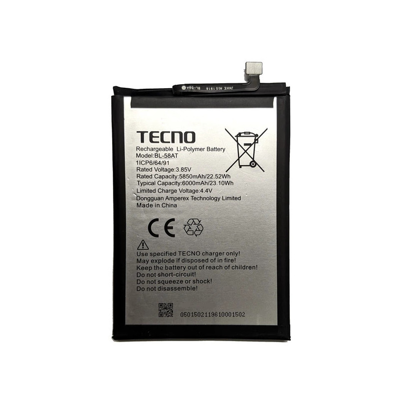 Батарея Tecno Spark 4 KC2 Camon 12 Infinix X650 HOT8 BL-58AT 6000mah 3.85B Батарея Tecno Spark 4 KC2 Camon 12 Infinix X650 HOT8 BL-58AT 6000mah 3.85B