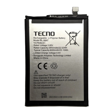 Батарея Tecno Spark 4 KC2 Camon 12 Infinix X650 HOT8 BL-58AT 6000mah 3.85B