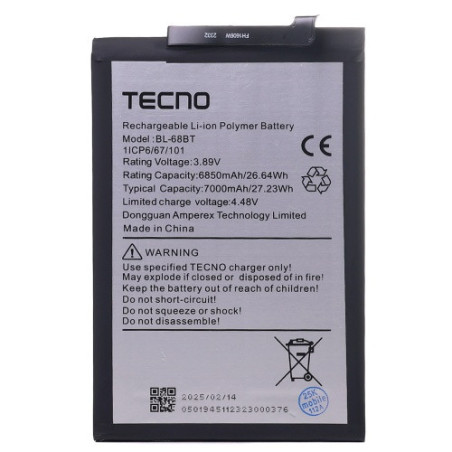 Батарея Tecno BL-68BT Pova Neo 2 LG6n Pova Neo 3 LH6n AAA