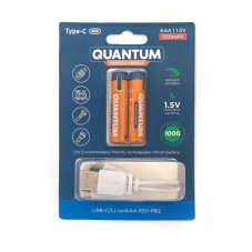 Батарея Quantum AAA Type-C 2 шт з кабелем зарядки USB Type C Li-ion 550mAh Батарея Quantum AAA Type-C 2 шт з кабелем зарядки USB Type C Li-ion 550mAh