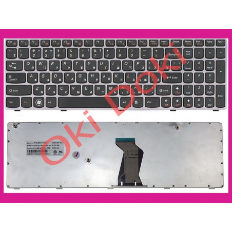 Клавіатура Lenovo IdeaPad B570 B575 B580 B590 V570 V575 V580 Z570 Z575 чорна із світло-сірою рамкою