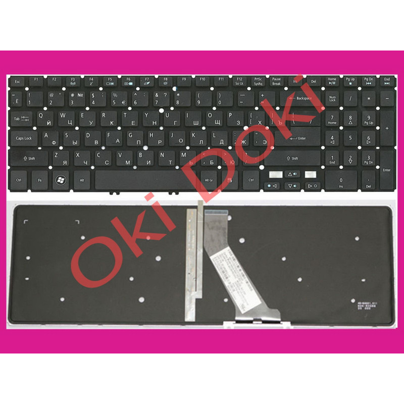 Клавиатура ACER M3-581 M5-581 V5-531 V5-551 V5-571 series rus black без фрейма подсветка клавиш 15.6"