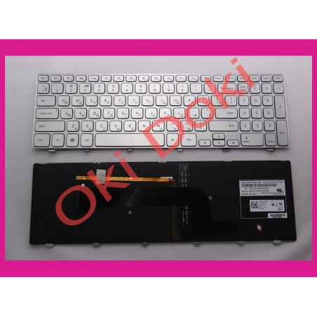 Клавиатура DELL Inspiron 15-7000 7537 Series RU Silver с рамкой и подсветкой только ENG