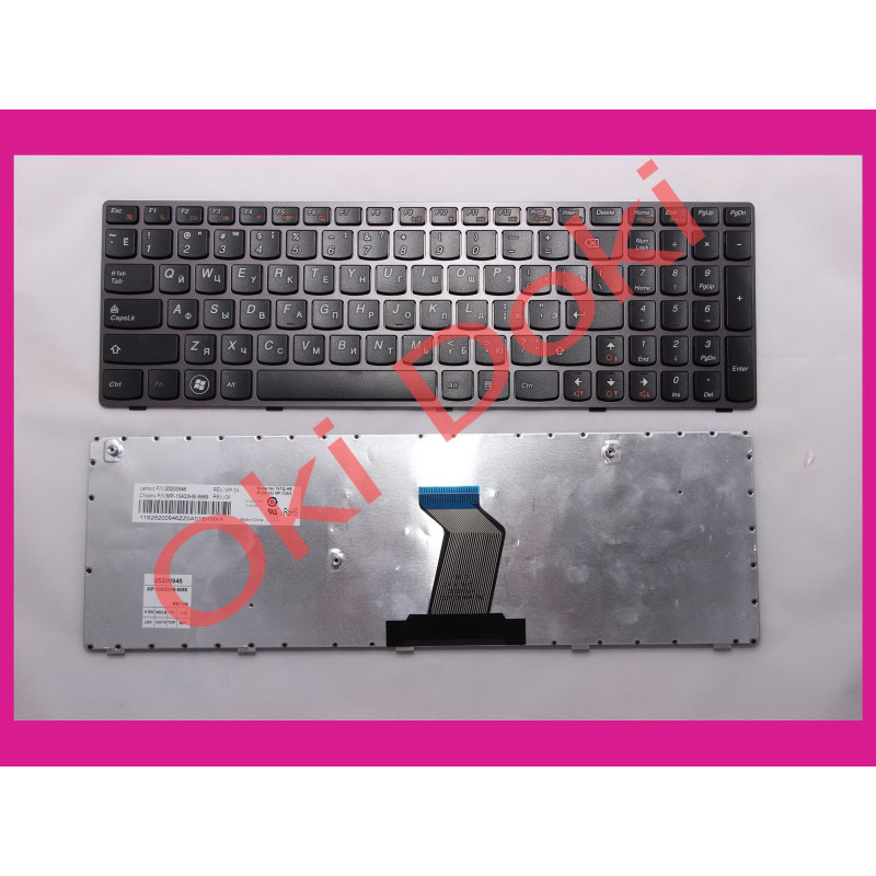 Клавиатура для ноутбука Lenovo IdeaPad B570 B575 B580 B590 V570 V575 V580 Z570 Z575 черная с бронзовой рамкой type2