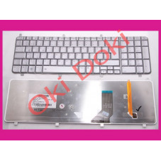 Клавиатура для ноутбука HP dv8, dv8-1000, dv8T, dv8T-1000, HDX, HDX18, X18, X18T ENG silver с подсветкой