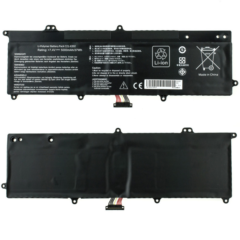 Батарея для ноутбука Asus C21-X202 C21 X202 S200E X202E X201E Q200E 7.4V 5000mAh Black Батарея Батарея для ноутбука Asus C21-X202 C21 X202 S200E X202E X201E Q200E 7.4V 5000mAh Black Батарея