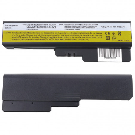 Батарея для Lenovo 42T4585 Lenovo B460 B550 G430 G450 G530 G550 G555 N500 IdeaPad V460 Y430 Z360 11.1V 4400mAh Black