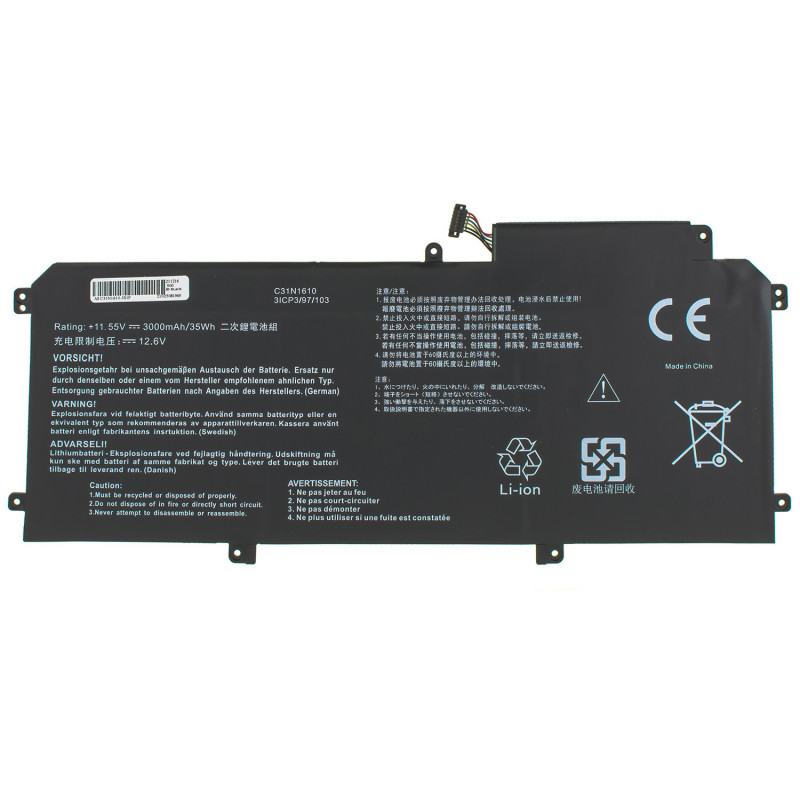 Акумулятор до ноутбука ASUS C31N1610 ZenBook UX330CA 11.55V 3000mAh Black Акумулятор до ноутбука ASUS C31N1610 ZenBook UX330CA 11.55V 3000mAh Black