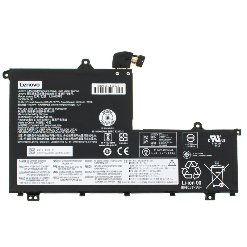 Акумулятор до ноутбука LENOVO L19M3PF2 ThinkBook 14-IML 14-IIL 15-IIL 15-IML 11.4V 4000mAh 45Wh Black Акумулятор до ноутбука LENOVO L19M3PF2 ThinkBook 14-IML 14-IIL 15-IIL 15-IML 11.4V 4000mAh 45Wh Black