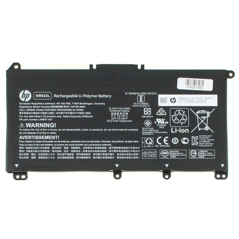 Акумулятор до ноутбука HP HW03XL Pavilion 15z-EH 15-EG 11.34V 3440mAh 41.04Wh Black L96887-1D1 orig