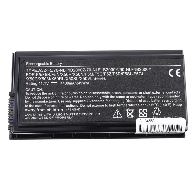 Батарея для ноутбука Asus A32-F5 F5 X50 X58 X59 series 11.1V 5200mAh Black Батарея для ноутбука Asus A32-F5 F5 X50 X58 X59 series 11.1V 5200mAh Black