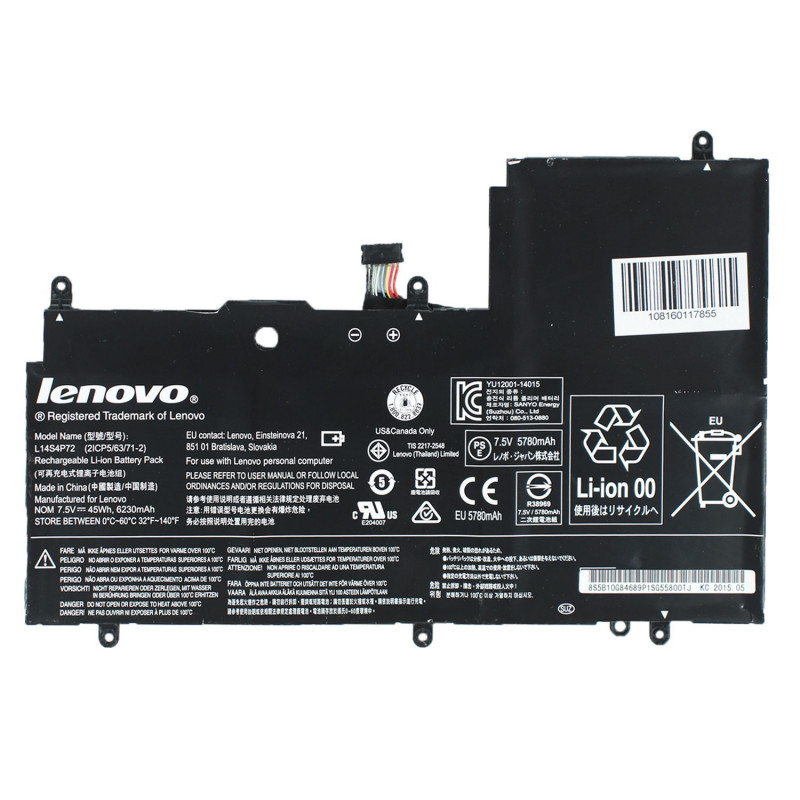 Акумулятор до ноутбука Lenovo L14S4P72 Yoga 3 14 14-IFI 14-IFI 14-ISE 14ISK Series 7.5V 6230mAh 45Wh Black оем Акумулятор до ноутбука Lenovo L14S4P72 Yoga 3 14 14-IFI 14-IFI 14-ISE 14ISK Series 7.5V 6230mAh 45Wh Black оем