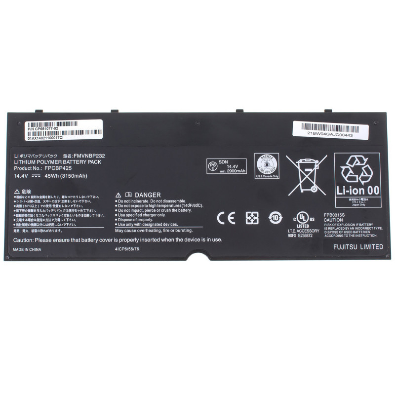 Батарея для Fujitsu FPCBP425 FMVNBP232 FPB0315S 4ICP6/56/76 U745 T904 T935 T936 U745 14.4V 3150mAh 45Wh Black FMVNBP232 orig