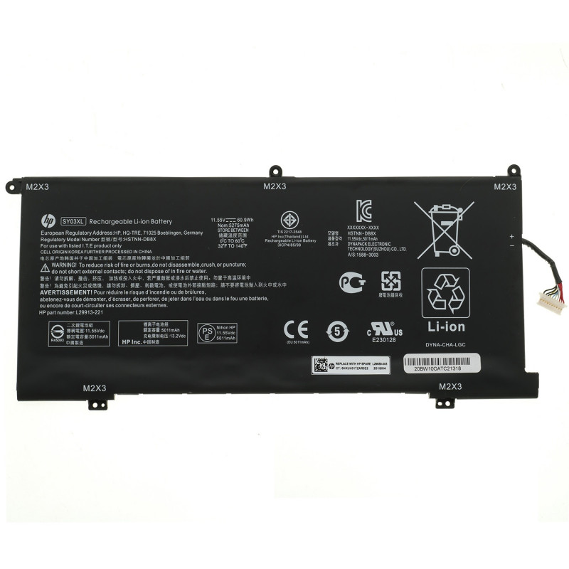 Акумулятор HP SY03XL HSTNN-DB8X L29913-221 L29913-2C1 L29959-002 L29959-005 SY03060XL ChromeBook X360 14-DA X360 14 G1 11.55V 5